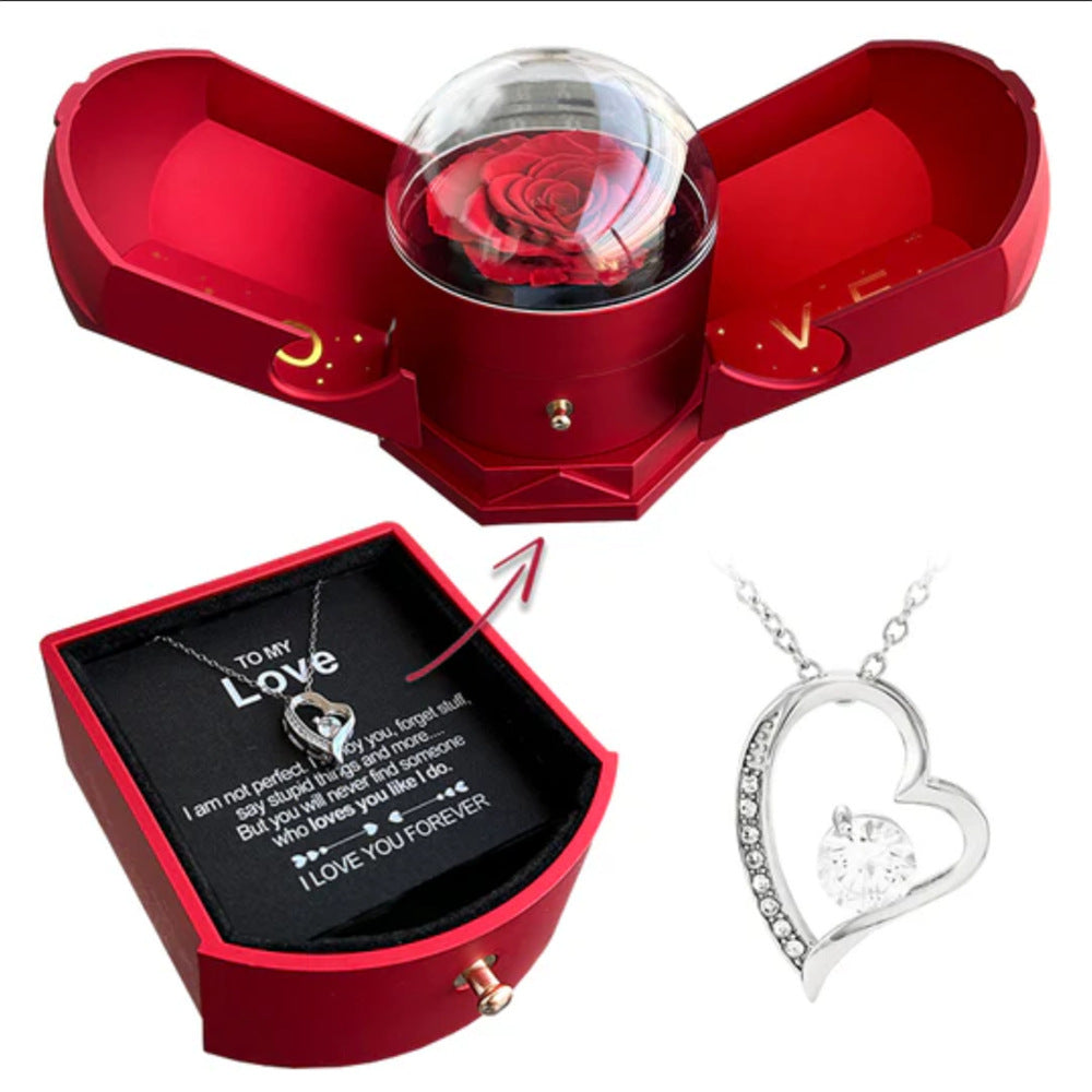 Double open rose gift box drawer style rose jewelry box angel wings Chinese Valentine's Day necklace gift box by eprolo