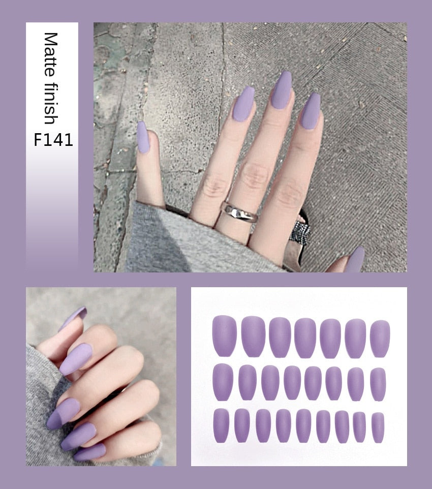 Nail Art Fake Nails Stiletto Tips Clear Press on Long False with Glue Coffin Stick Display Full Cover Artificial Designs Matte by eprolo