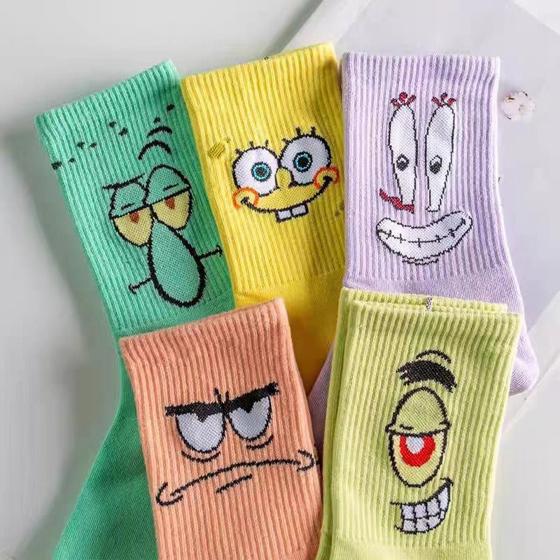 Colored cartoon long tube socks for autumn and winter SpongeBob SquarePants funny mid tube socks by eprolo