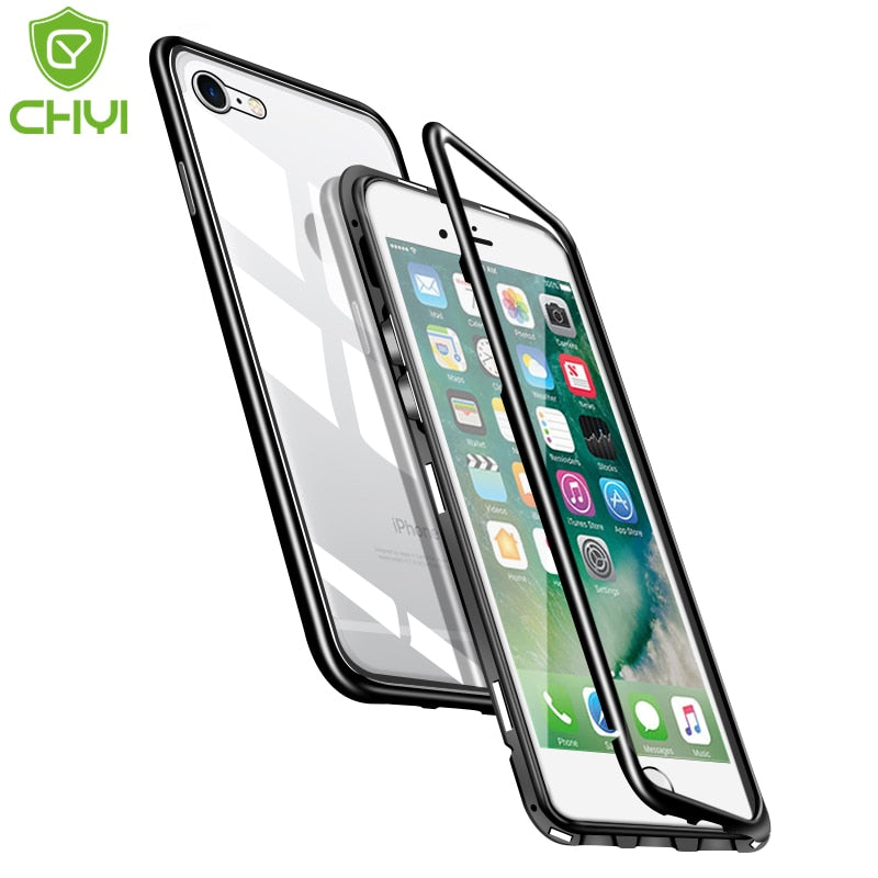 Double sided Magnetic Case for iPhone X Clear Tempered Glass Magnet Adsorption Case by eprolo