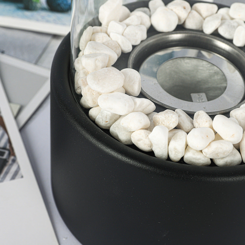 Desktop alcohol fireplace light indoor stainless steel small portable heating stove circular glass bar atmosphere light by eprolo