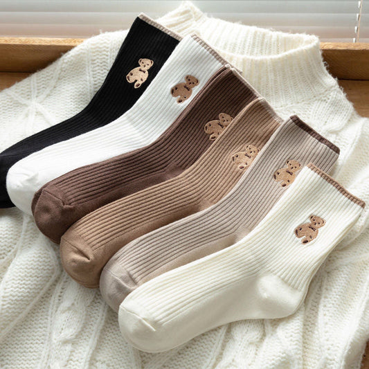 Women's Cute Bear Cotton Socks Comfortable Soft Crew Breathable Sports Sock Cartoon Short Sock Middle Tube Socks 6 pairs by eprolo