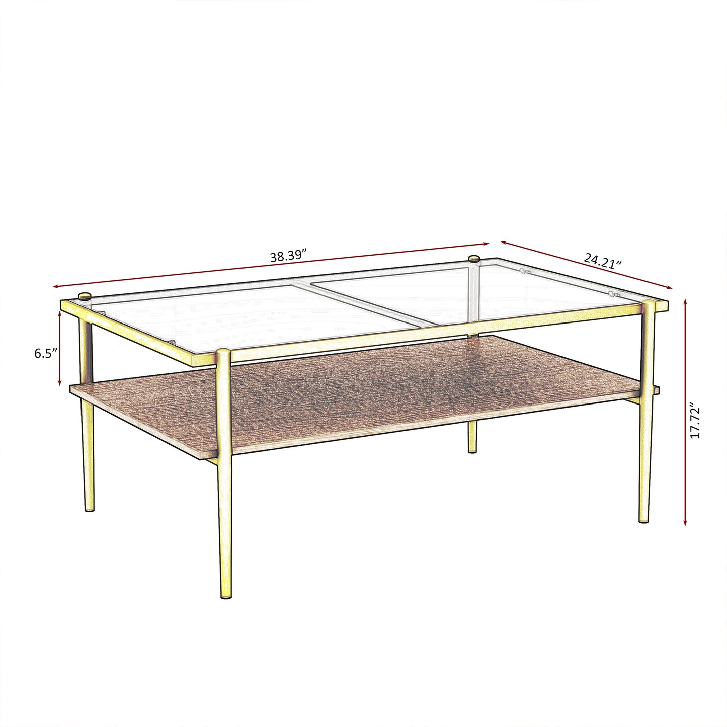 Rectangle Coffee Table with Gray Tempered Glass top and Golden Legs, Modern Table for Living Room by eprolo