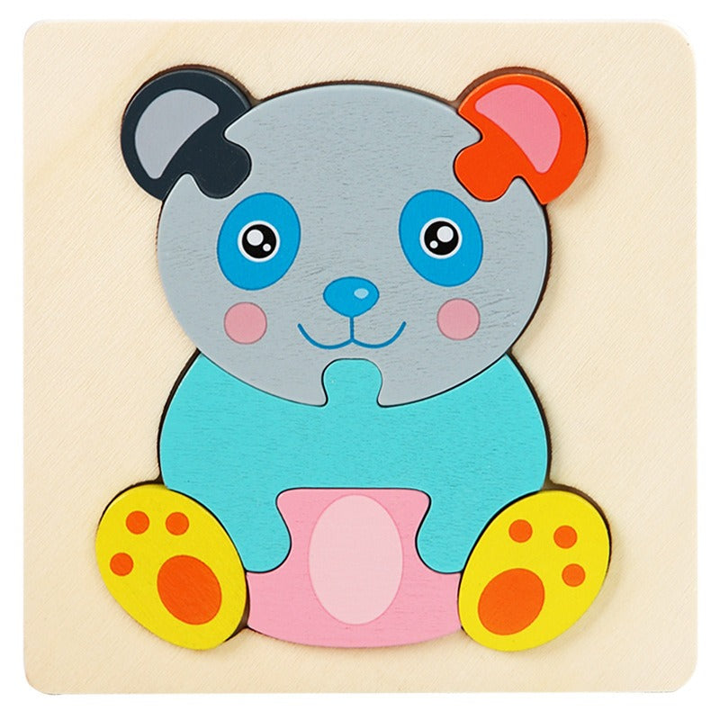 Wooden Small Puzzle Young Children Early Education Puzzle Card Buckle Three-Dimensional Animal Cartoon Shape Matching Puzzle Board Toys by eprolo