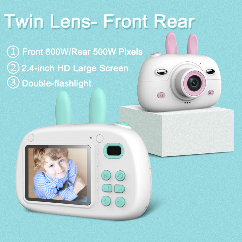 New Children's Camera Rabbit Ears Cartoon Mini Small SLR HD Screen Dual Lens Digital Camera Gift For Children by eprolo