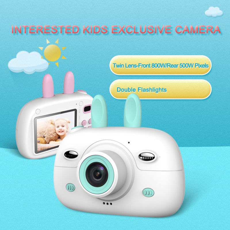 New Children's Camera Rabbit Ears Cartoon Mini Small SLR HD Screen Dual Lens Digital Camera Gift For Children by eprolo