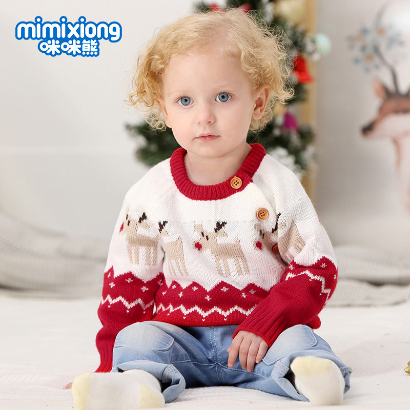 ins best-selling knitted cartoon Christmas elk sweater for boys and girls