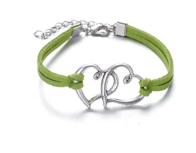 Infinity handmade bracelet Vintage Antique Silver Love double heart Charms Infinity Bangles Leather Bracelet by eprolo