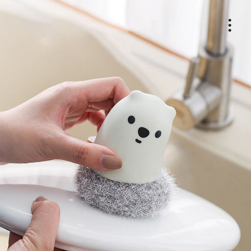 The New Kitchen Bear Pot Brush Acrylic Wire Decontamination Cleaning Ball Does Not Hurt Hand Washing Pot Washing Dishes Cartoon Cleaning Brush by eprolo