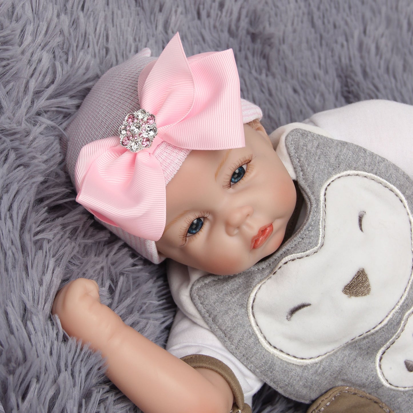 European and American Big Bow Glittering Diamond Pink Stripe Girl Baby Knitted Hat Newborn Baby Pullover Hat by eprolo