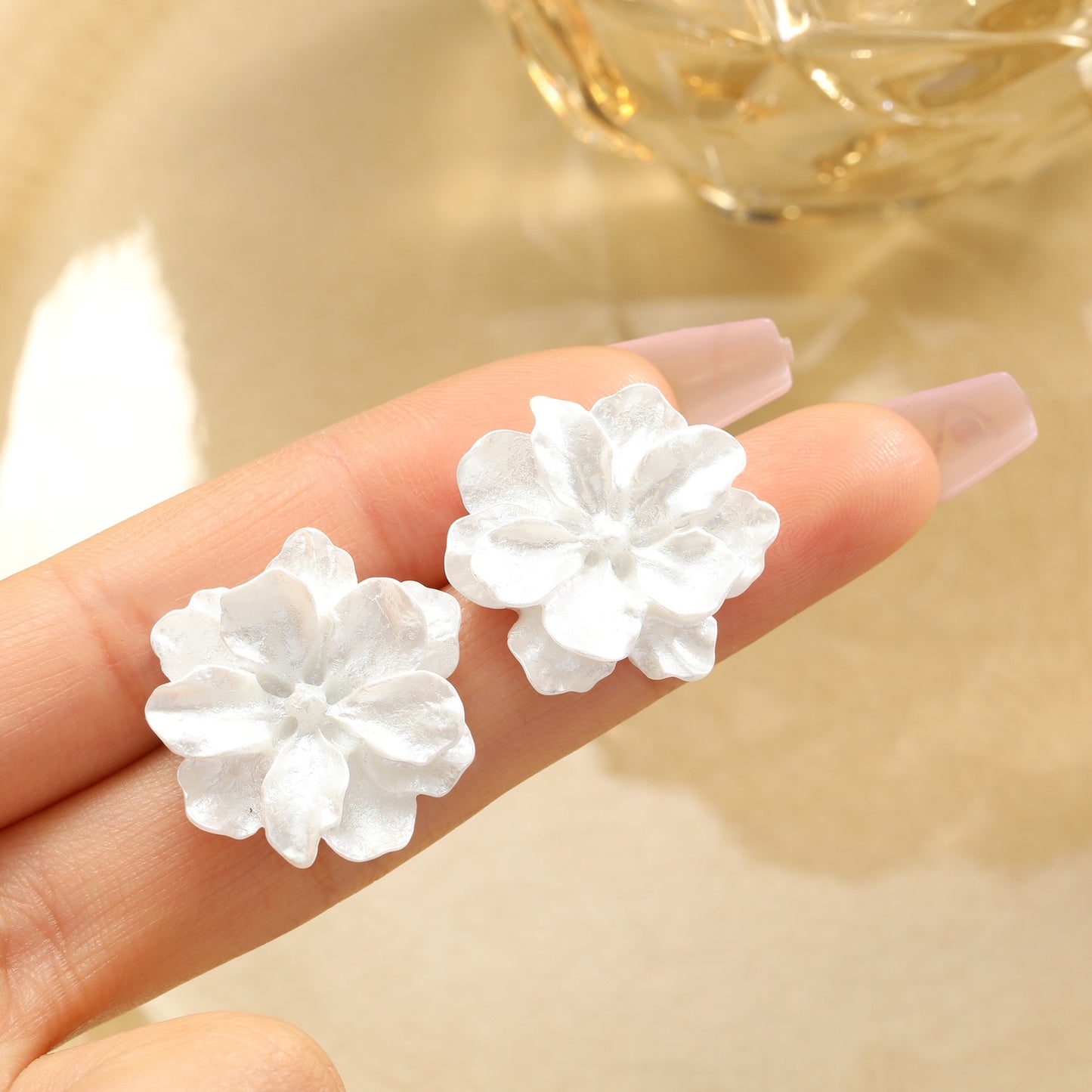 Cream Sweet Wind White Camellia Flower Earrings for Girls, Fresh, Sweet, Light Luxury Temperament, Ladies Style Earrings by eprolo