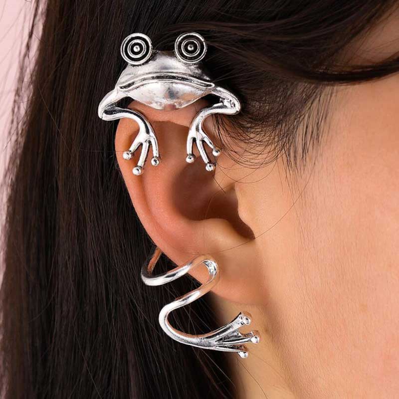 Fashion Frog Ear Cuffs Siliver Ear Cuff Clip Earrings For Women Earcuff No Piercing Fake Cartilage Earrings by eprolo