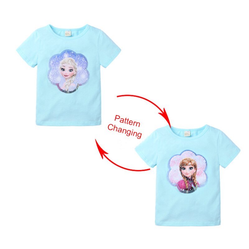 Kids Girls T shirts Summer Elsa Sequins For Spiderman T shirt Face Change Boys T Shirts New Children Tops Shirt Clothes 2-8Yrs by eprolo