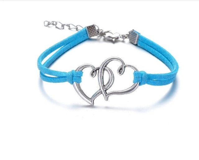 Infinity handmade bracelet Vintage Antique Silver Love double heart Charms Infinity Bangles Leather Bracelet by eprolo