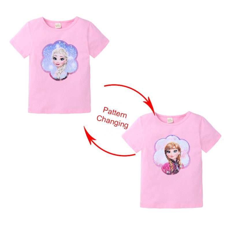 Kids Girls T shirts Summer Elsa Sequins For Spiderman T shirt Face Change Boys T Shirts New Children Tops Shirt Clothes 2-8Yrs by eprolo