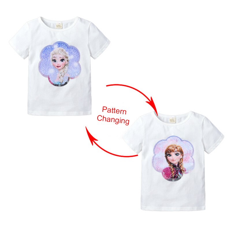 Kids Girls T shirts Summer Elsa Sequins For Spiderman T shirt Face Change Boys T Shirts New Children Tops Shirt Clothes 2-8Yrs by eprolo