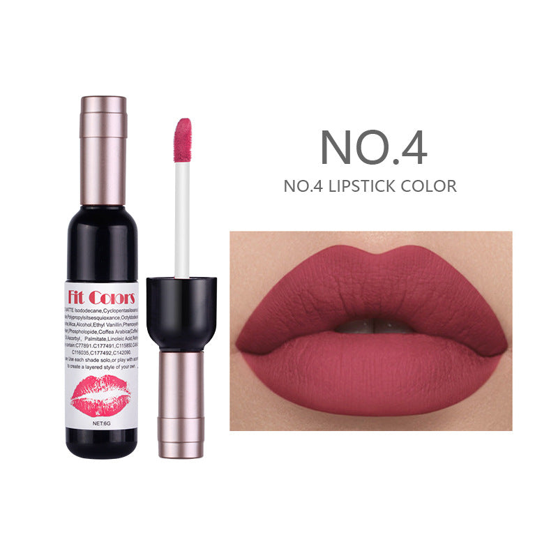 Fit Colors Red Wine Bottle Non-Stick Cup Matte Lip Gloss Matte Velvet Is Not Easy To Fade Lip Gloss Liquid Lipstick by eprolo