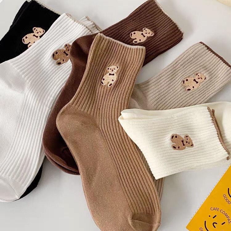 Women's Cute Bear Cotton Socks Comfortable Soft Crew Breathable Sports Sock Cartoon Short Sock Middle Tube Socks 6 pairs by eprolo