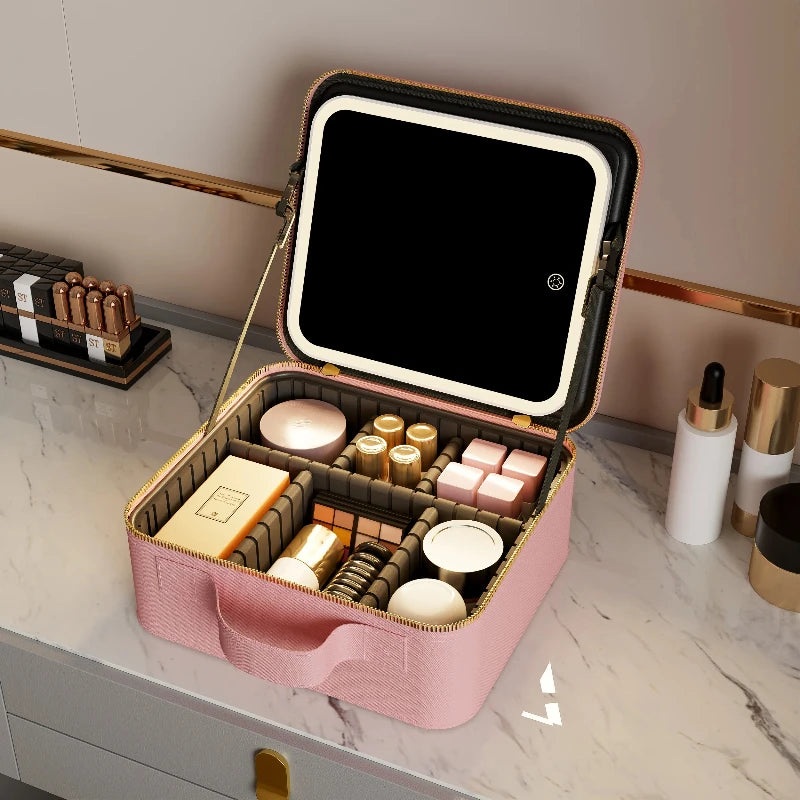 Light Up Box Vanity Organizer Portable Makeup Bag Mirror With Led Light by eprolo