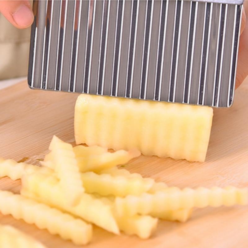 Potato French Fry Cutter Stainless Steel Kitchen Accessories Serrated Blade Easy Slicing Banana Fruits Potato Wave Knife Chopper by eprolo