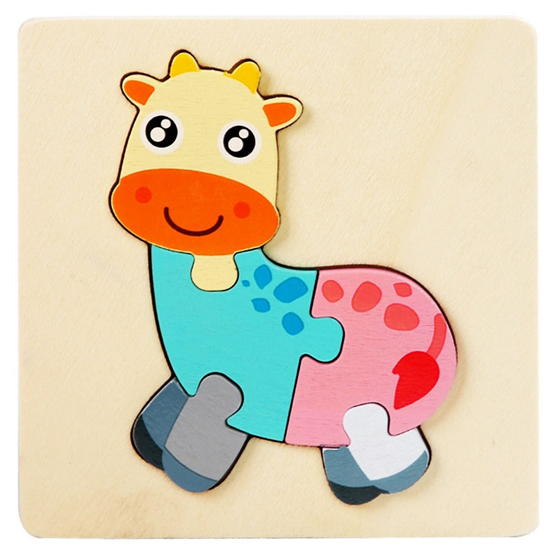 Wooden Small Puzzle Young Children Early Education Puzzle Card Buckle Three-Dimensional Animal Cartoon Shape Matching Puzzle Board Toys by eprolo
