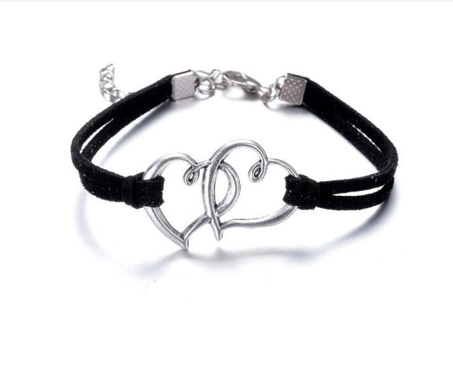 Infinity handmade bracelet Vintage Antique Silver Love double heart Charms Infinity Bangles Leather Bracelet by eprolo