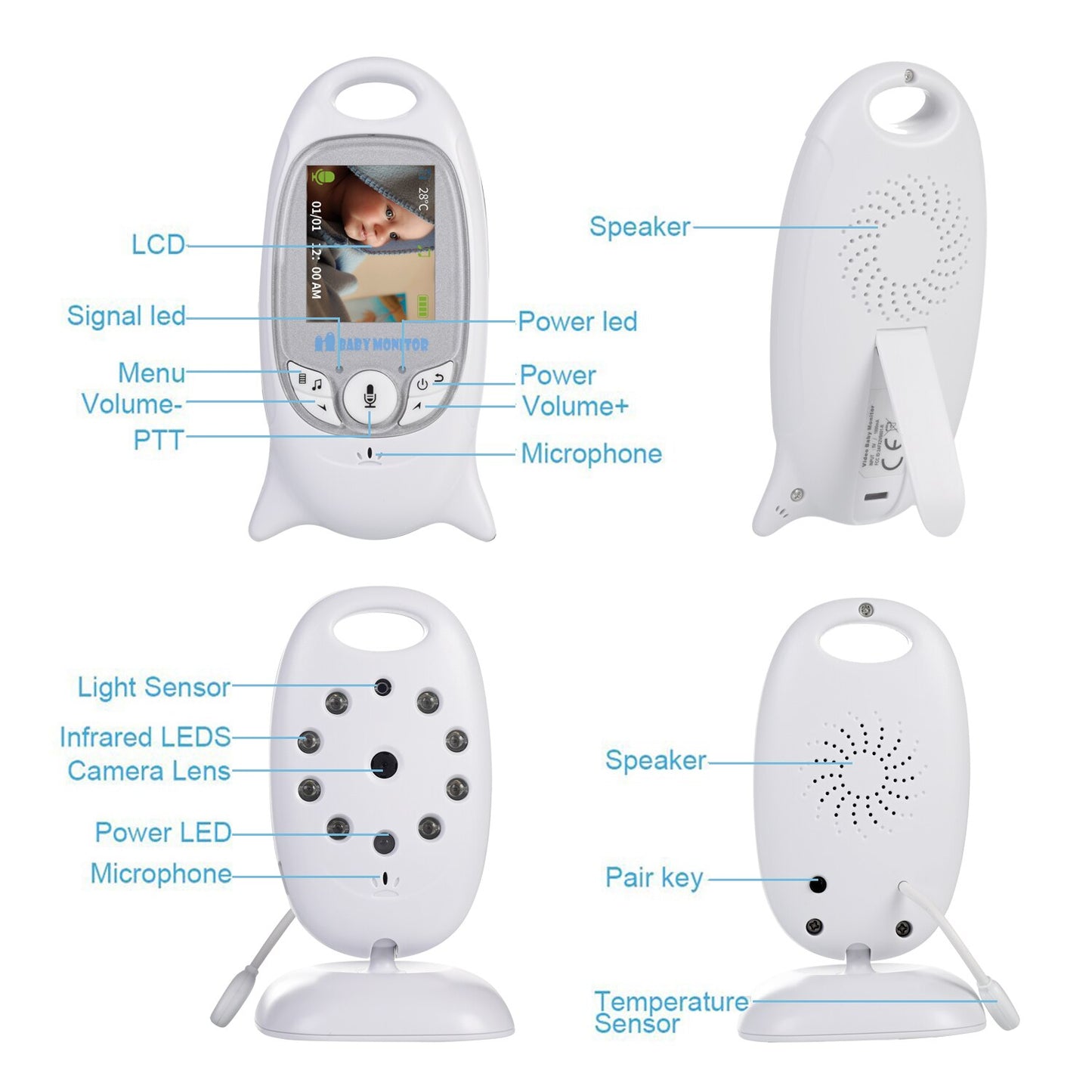 VB601 Baby Monitor 2 inch BeBe Baba Electronic Babysitter Radio Video Nanny Camera Night Vision Temperature Monitoring 8 Lullaby by eprolo