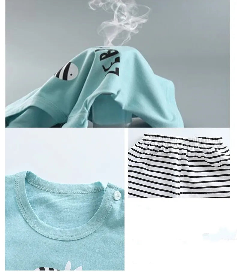 T-shirt+Shorts 2-Piece Clothing Set Pajamas Summer Kids Baby Boys Girls Cotton Casual Tracksuit Cartoon Dinosaur Clothes Suit by eprolo