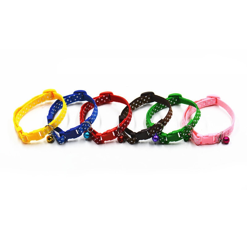 1Pc Adjustable Dot Printed Little Dog Collars Cat Puppy Pets Supplies With Bell 6 Colors by eprolo