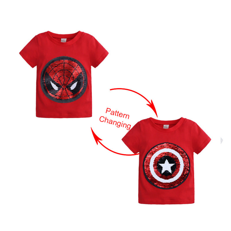 Kids Girls T shirts Summer Elsa Sequins For Spiderman T shirt Face Change Boys T Shirts New Children Tops Shirt Clothes 2-8Yrs by eprolo