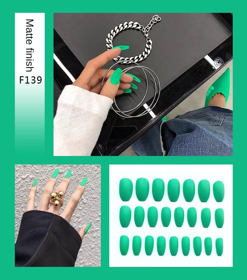 Nail Art Fake Nails Stiletto Tips Clear Press on Long False with Glue Coffin Stick Display Full Cover Artificial Designs Matte by eprolo