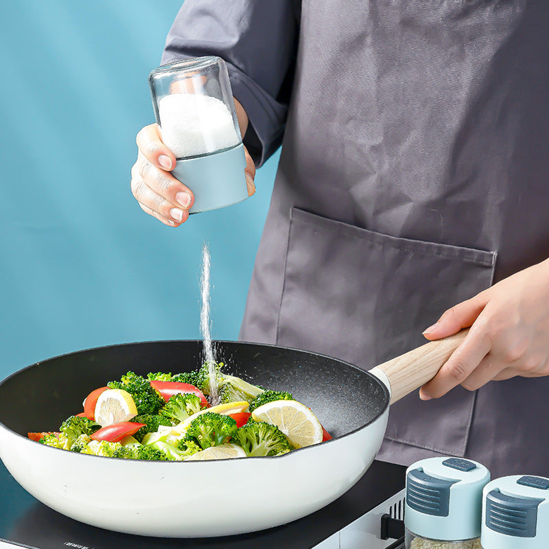 Glass Seasoning Bottle Press-Type Quantitative Seasoning Jar Kitchen Sealed Seasoning Box Salt Jar MSG Seasoning Jar by eprolo