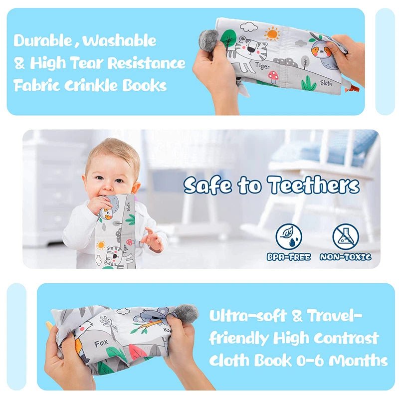 Soft Baby Books 3D Touch Feel High Contrast Cloth Book Sensory Early Learning Stroller Toys for Infant Toddler Toy 0-12 Months by eprolo