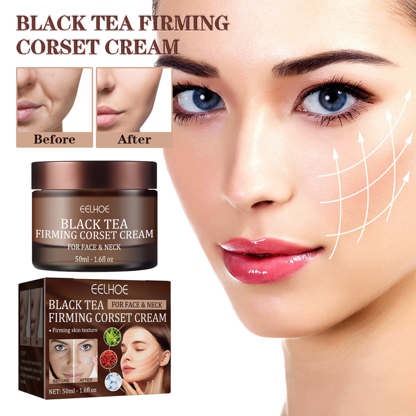 Black Tea Firming Moulding Face Cream, Moisturizing Softening Skin Firming Shrinking Pore Face Cream by eprolo