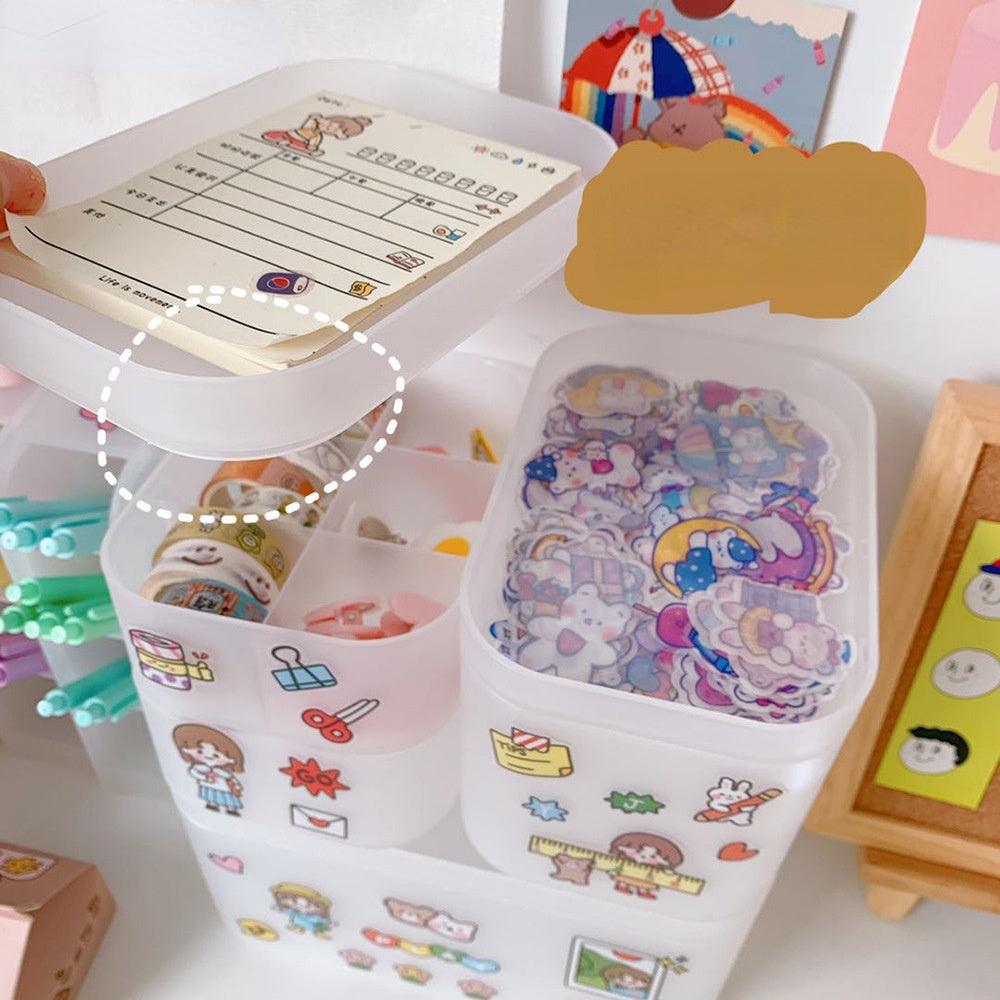 Korean Style Ins Style Desktop Net Red Cosmetic Storage Box Frosted Transparent Student Dormitory Rack Finishing Box Female by eprolo