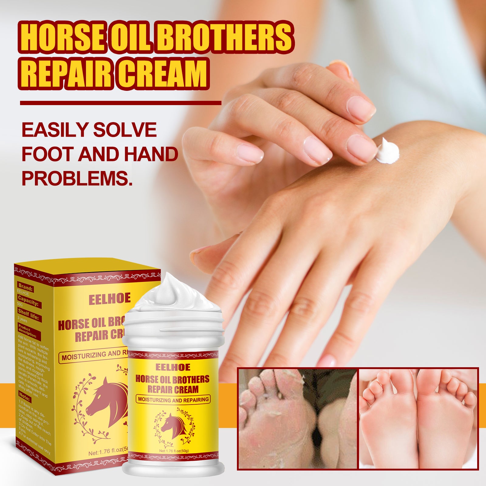 Horse Oil Hand And Foot Repair Cream, Chapped Skin Care Moisturizing And Anti-Peeling Repair Cream by eprolo