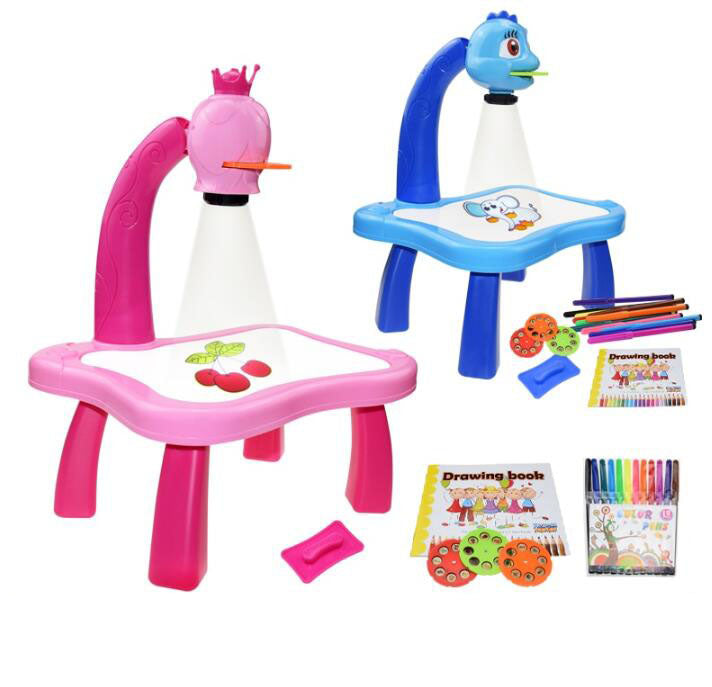 Children Led Projector Art Drawing Table Toys Kids Painting Board Desk Arts Crafts Educational Learning Paint Tools Toy for Girl by eprolo