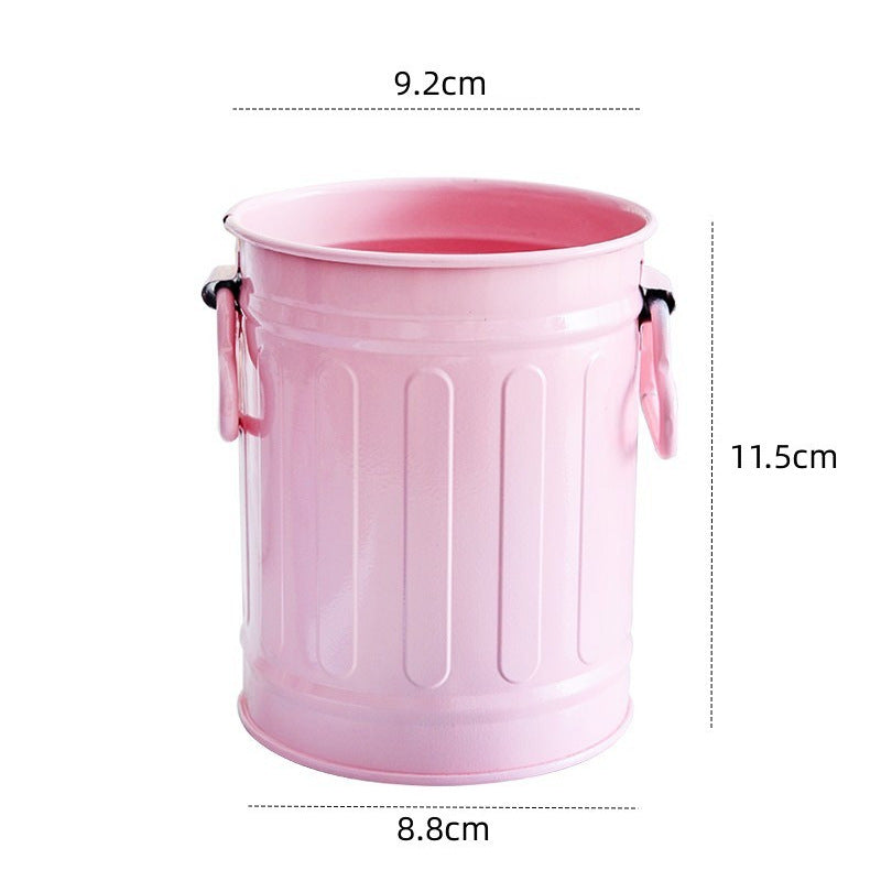 Cylindrical wrought iron pen holder DIY creative desktop storage bucket multifunctional stationery pen holder by eprolo