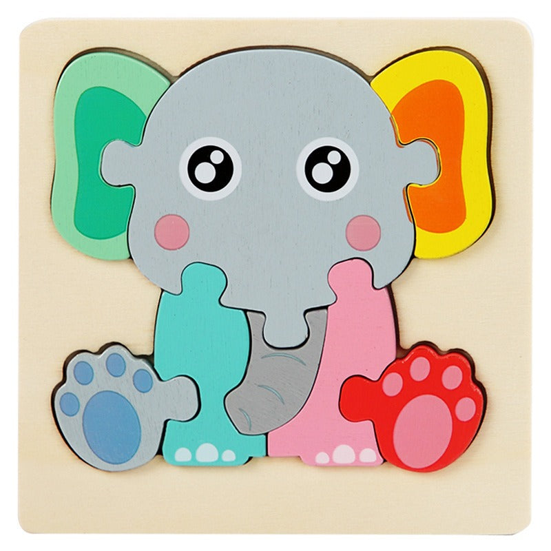 Wooden Small Puzzle Young Children Early Education Puzzle Card Buckle Three-Dimensional Animal Cartoon Shape Matching Puzzle Board Toys by eprolo