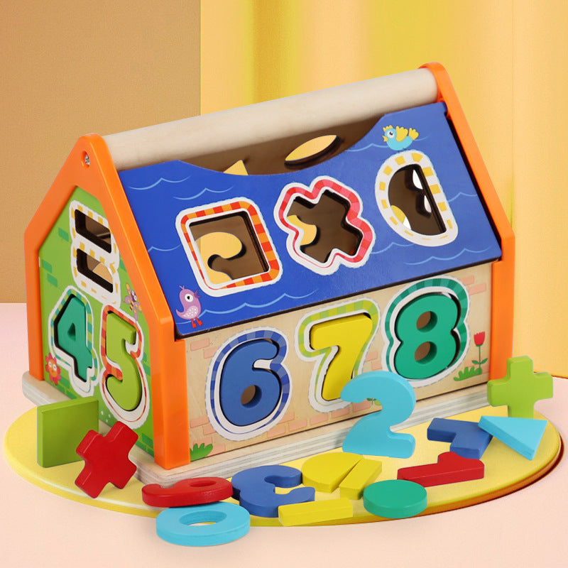 Children's wooden building blocks exercise hand eye coordination shape number cognition early education shape number house puzzle toys by eprolo