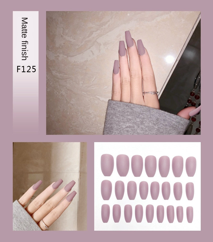 Nail Art Fake Nails Stiletto Tips Clear Press on Long False with Glue Coffin Stick Display Full Cover Artificial Designs Matte by eprolo