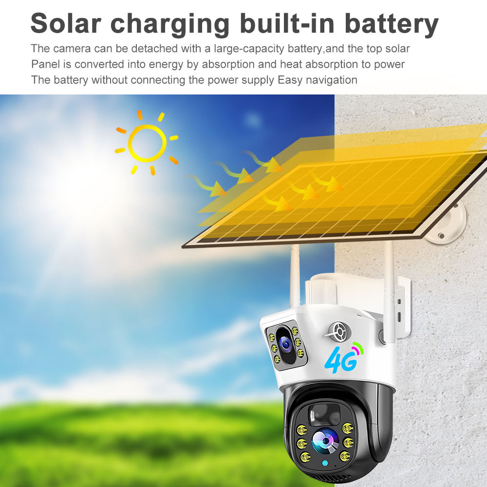 V380PRO 4G Solar Camera 4MP Dual Lens Home Security Camera With Solar Panel by eprolo