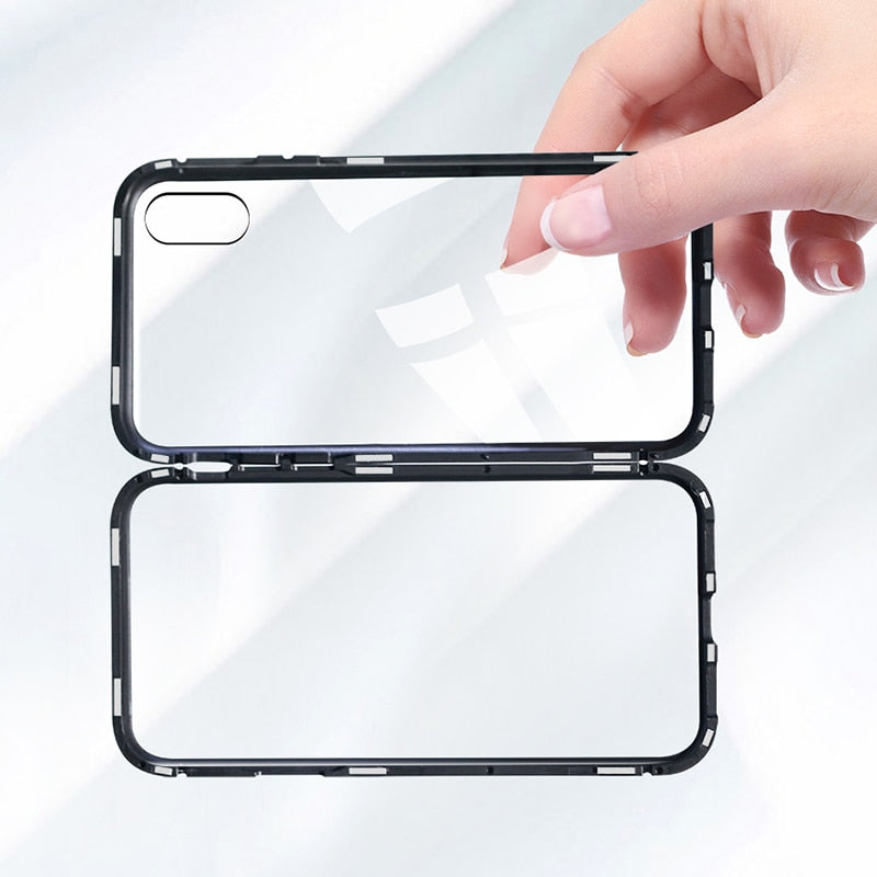 Double sided Magnetic Case for iPhone X Clear Tempered Glass Magnet Adsorption Case by eprolo