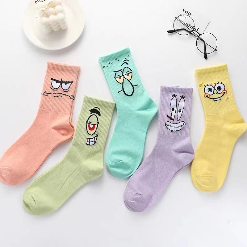 Colored cartoon long tube socks for autumn and winter SpongeBob SquarePants funny mid tube socks by eprolo