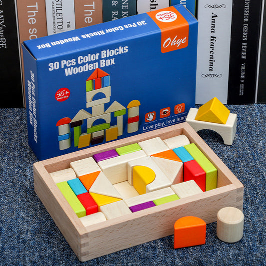 Wooden box packed building blocks, shape recognition, creativity, assembly thinking, exercise, color recognition, early education, interactive wooden toys by eprolo