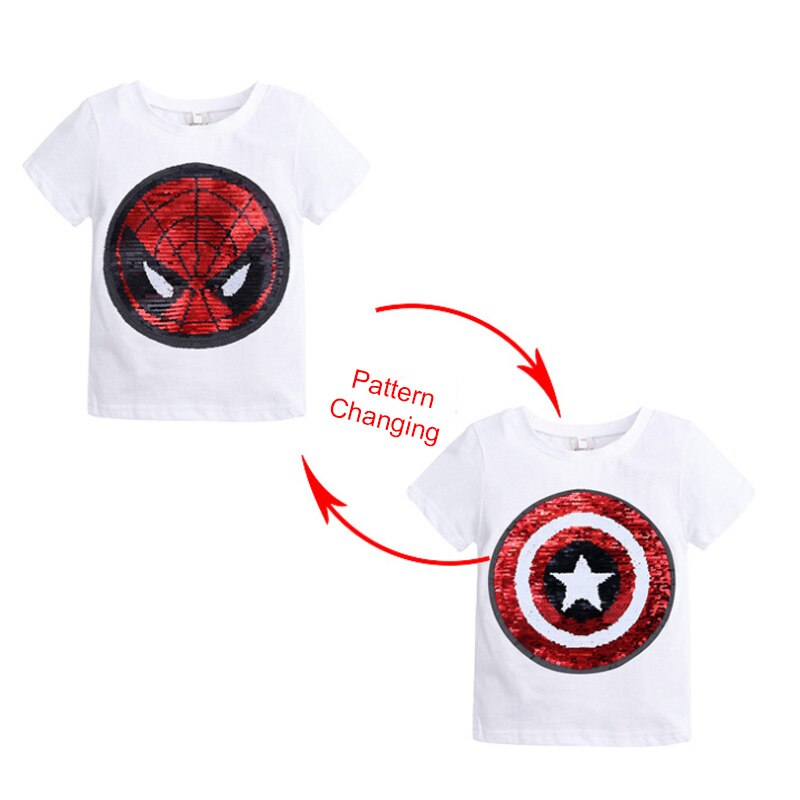 Kids Girls T shirts Summer Elsa Sequins For Spiderman T shirt Face Change Boys T Shirts New Children Tops Shirt Clothes 2-8Yrs by eprolo