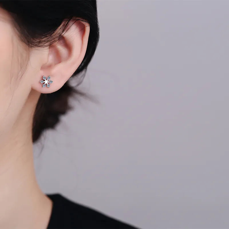 Moissanite 925 Sterling Silver Snowflake Shape Earrings by My Store