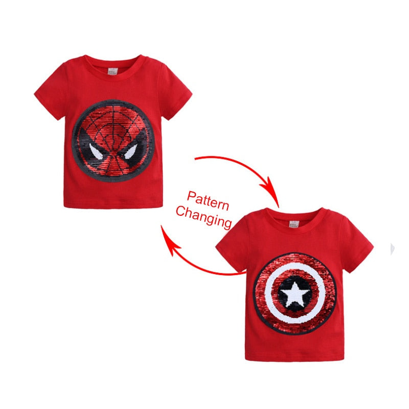 Kids Girls T shirts Summer Elsa Sequins For Spiderman T shirt Face Change Boys T Shirts New Children Tops Shirt Clothes 2-8Yrs by eprolo