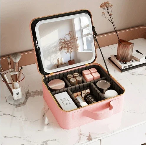 Light Up Box Vanity Organizer Portable Makeup Bag Mirror With Led Light by eprolo