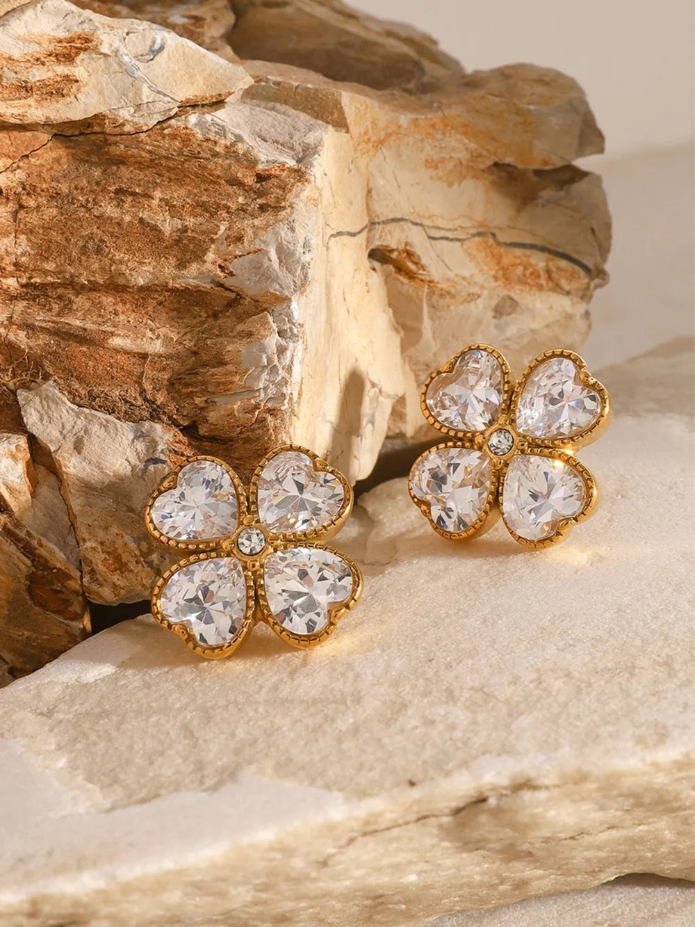 Stainless Steel Zircon Lucky Clover Earrings by eprolo